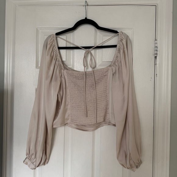 Dynamite Champagne Satin Blouse | US L - Picture 5 of 8